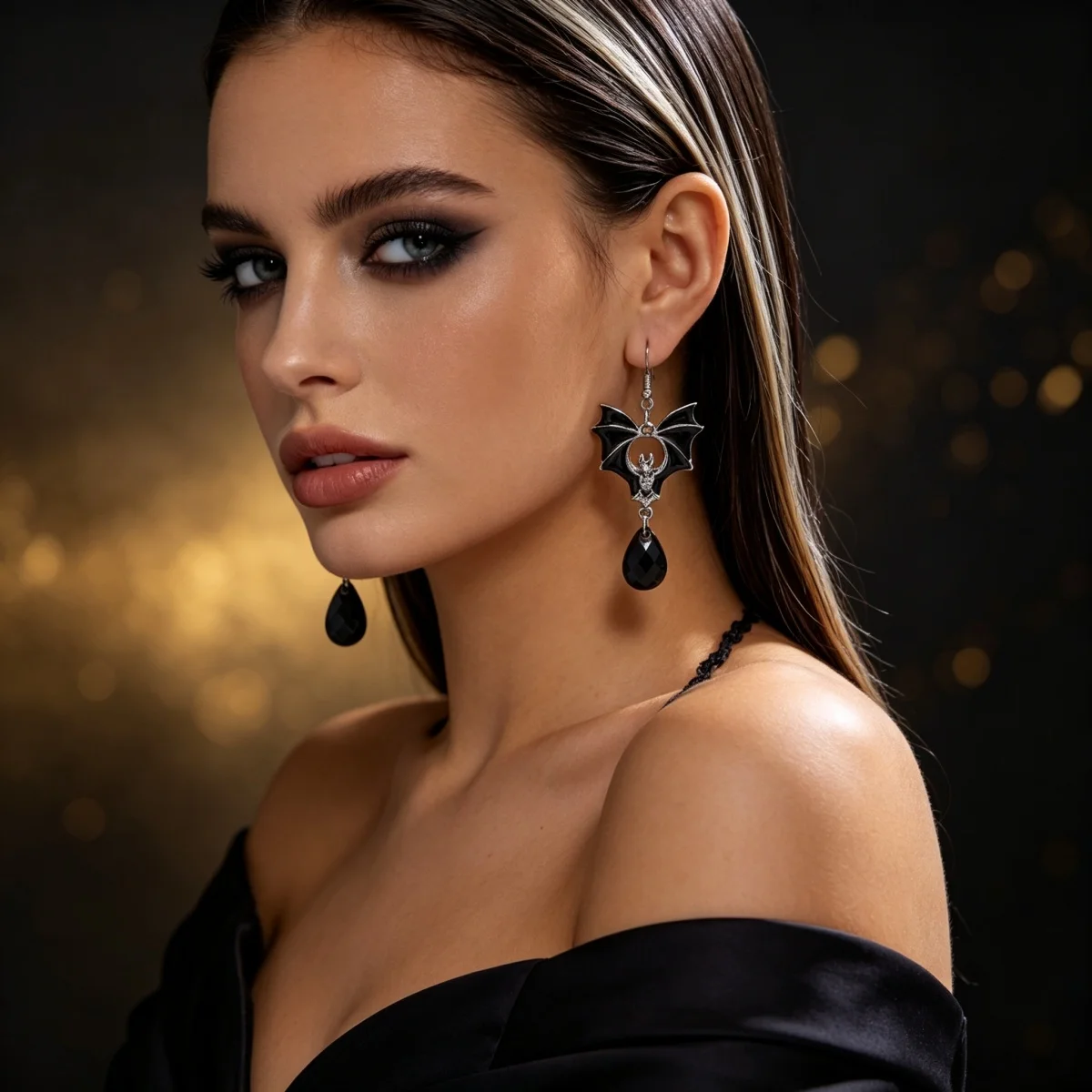 Halloween Schwarze Rote Fledermaus Wassertropfen Kristall Quasten-Ohrringe für Frauen Männer Gothic Cosplay Fledermausflügel Tier-Ohrring Schmuck – Detail 11