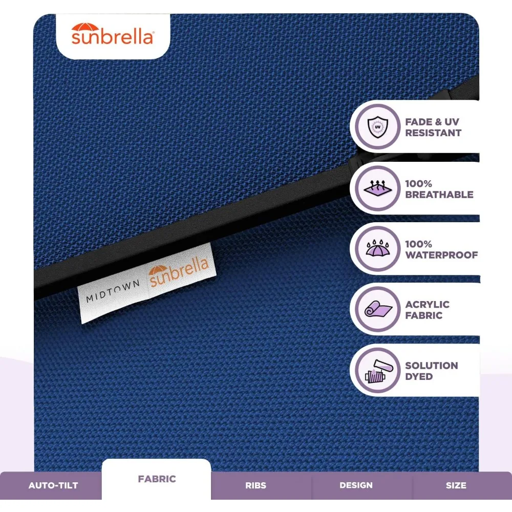Sonnenschirm-Regenschirm, 9, Fuß, Outdoor-Regenschirm mit dunkelblauem Acrylgewebe – automatisch neigbarer Aluminiumrahmen-Terrassenschirm für den Garten