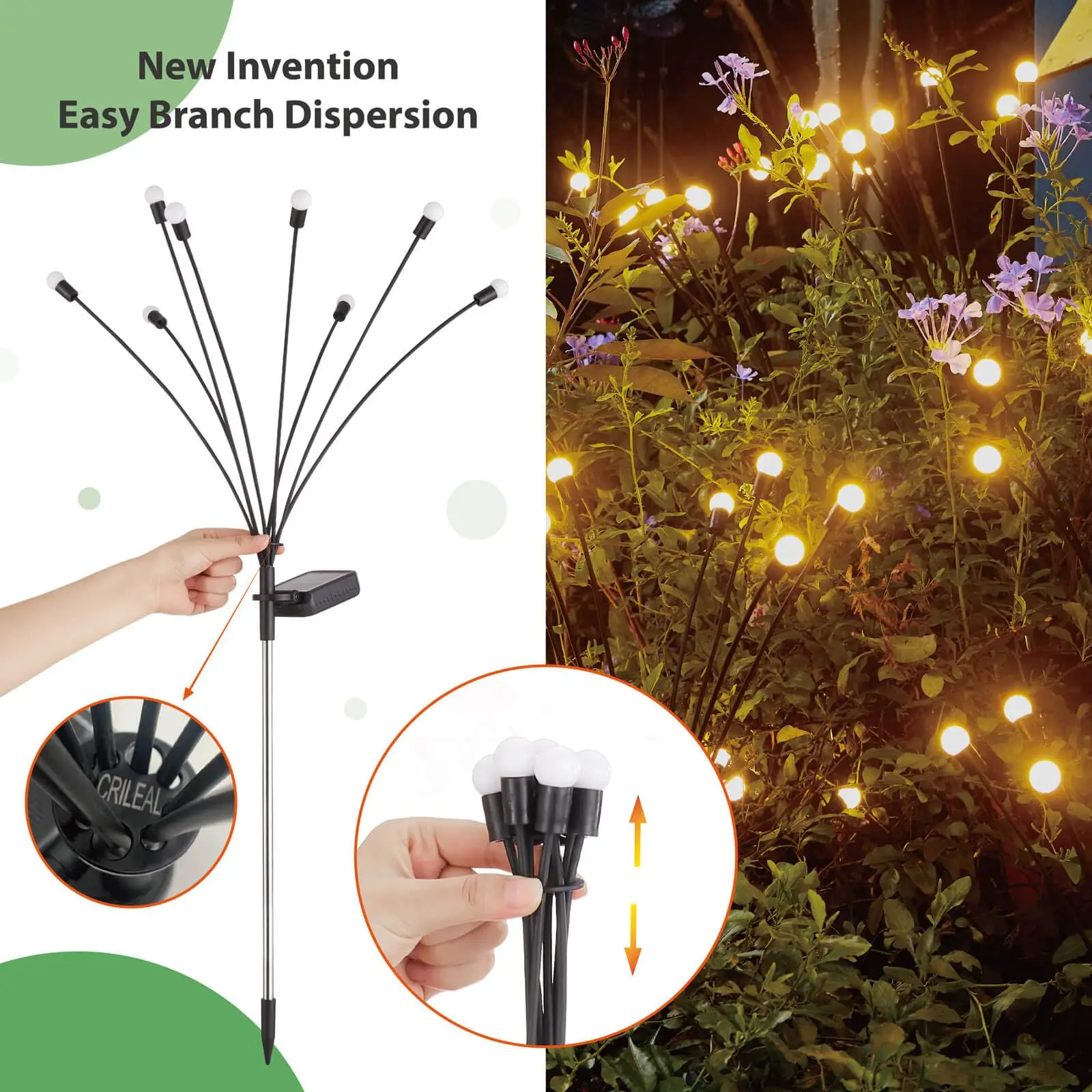 6Pcs 10LED Beads Garden Fire Fly Pathway Glowworm Festival Solar Lights Outdoor Waterproof Lawn Fence Landscapes Lamp