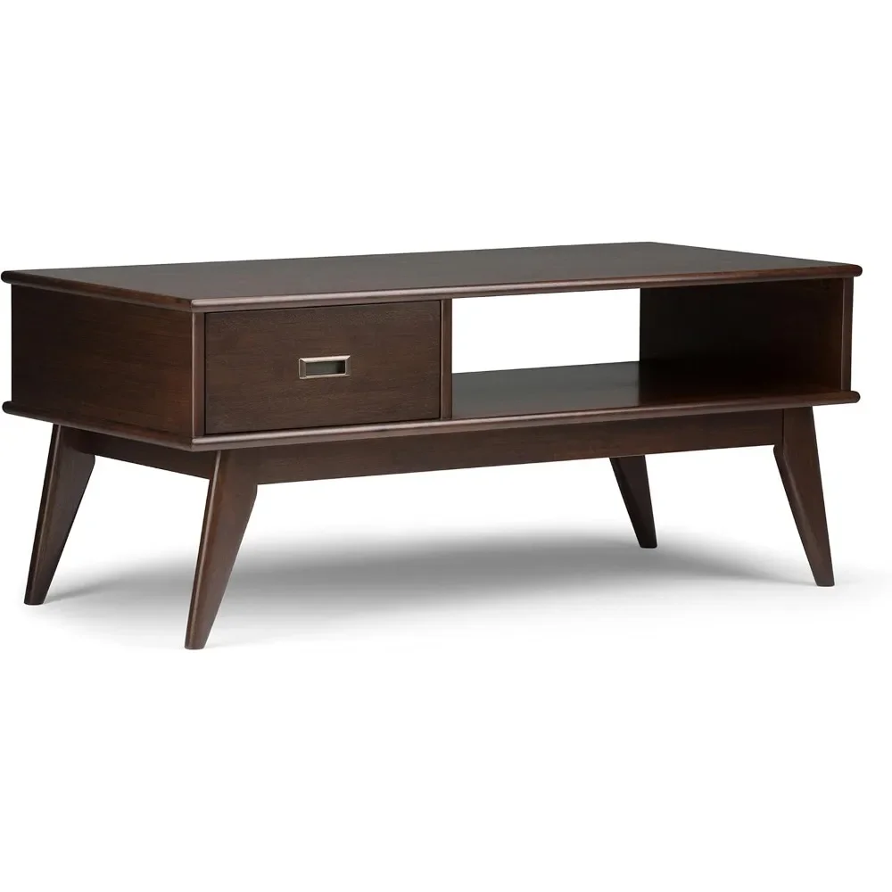 Draper-Table basse rectangulaire en bois dur massif, de 48 pouces de large, marron auburn moyen, pour le salon et la chambre familiale