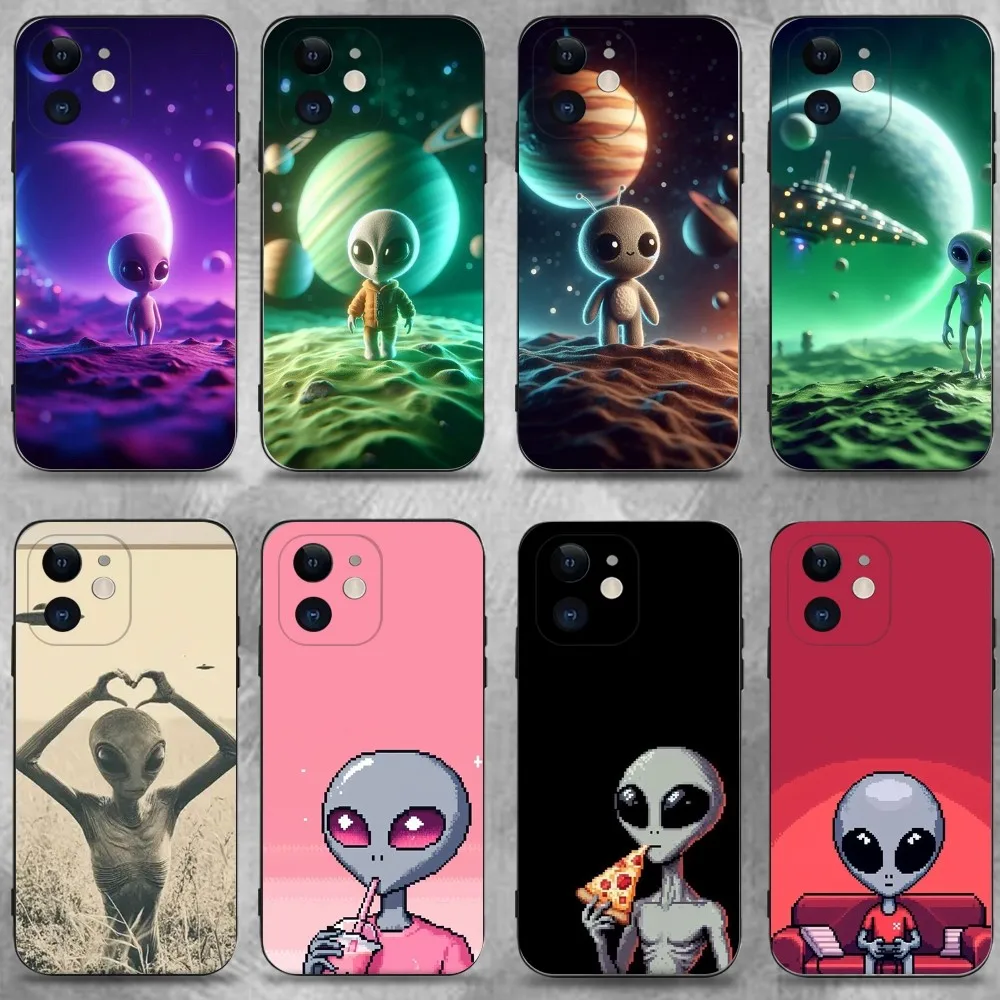 

Universe Alien Phone Case For iPhone 16,15,14,13,12,11 Plus,Pro Max,XS,X,XR,SE,Mini,8,7,Soft Silicone Black Cover