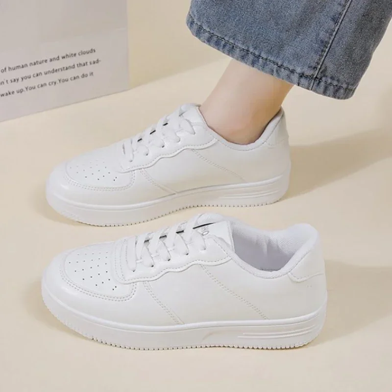 Zapatillas casual mujer transpirable, blanco y negro con cordones vulcanizados, zapatillas planas verano 2024