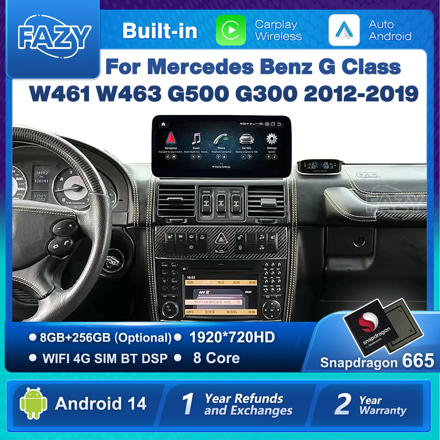 Android 14 Auto Radio Carplay For Mercedes Benz G500 G300 W463 W461 2012-2019 Car Multimedia Player Touch Screen GPS Navigation