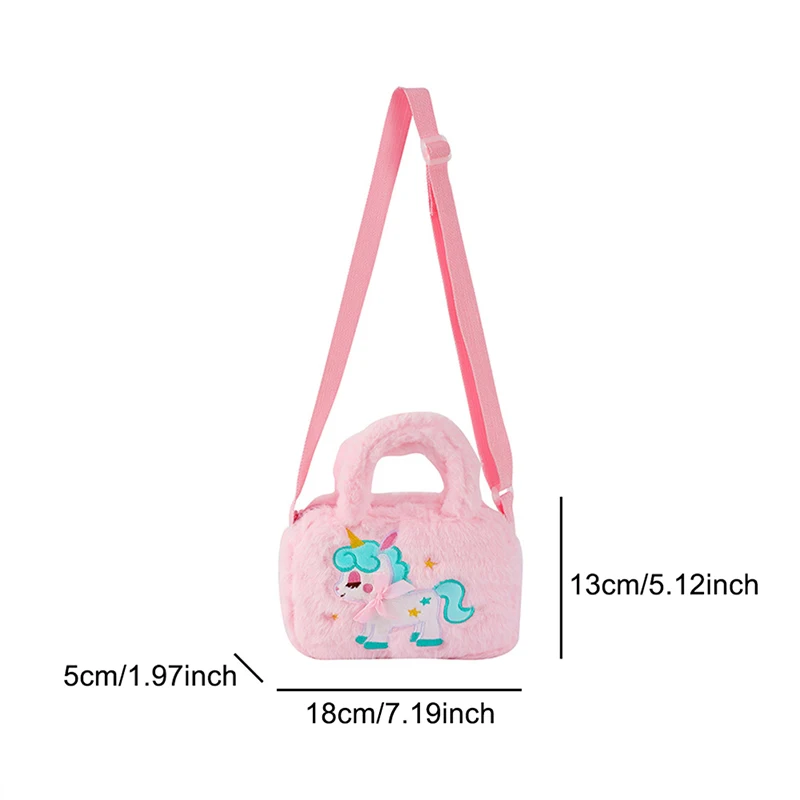 Kid Embroidery Plush Crossbody Purses And Handbags Little Girls Rainbow Fluffy Purse Cute Cartoon Furry Shoulder Bag