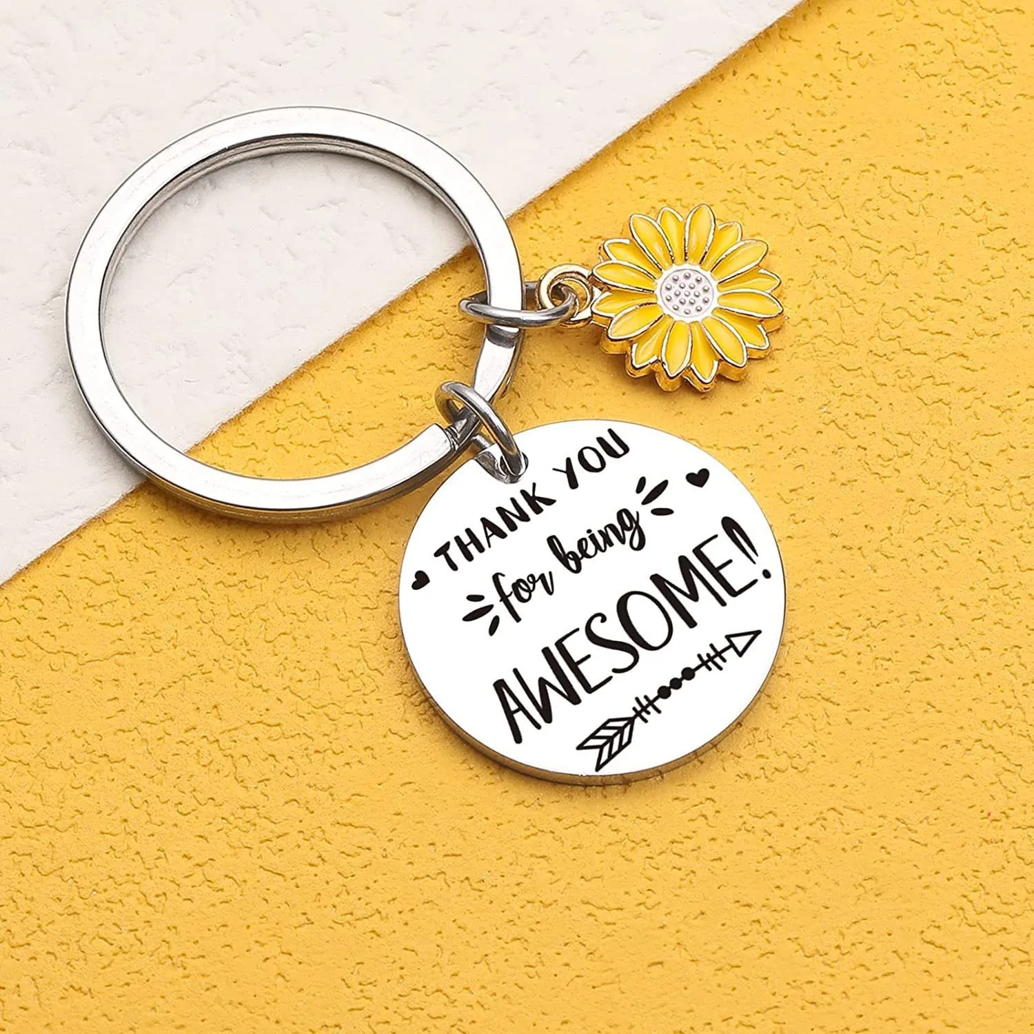 Cute Mobile Phone Lanyard Chain Sunflower Pendant Metal Stainless Steel Keychain Encouragement Message Pendant Charm Men Women