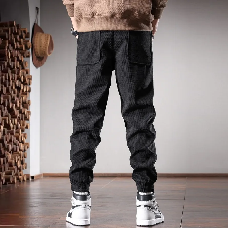 Autumn Black Baggy Pants Men Casual Sports Elastic Waist Drawstring Jogging Trousers