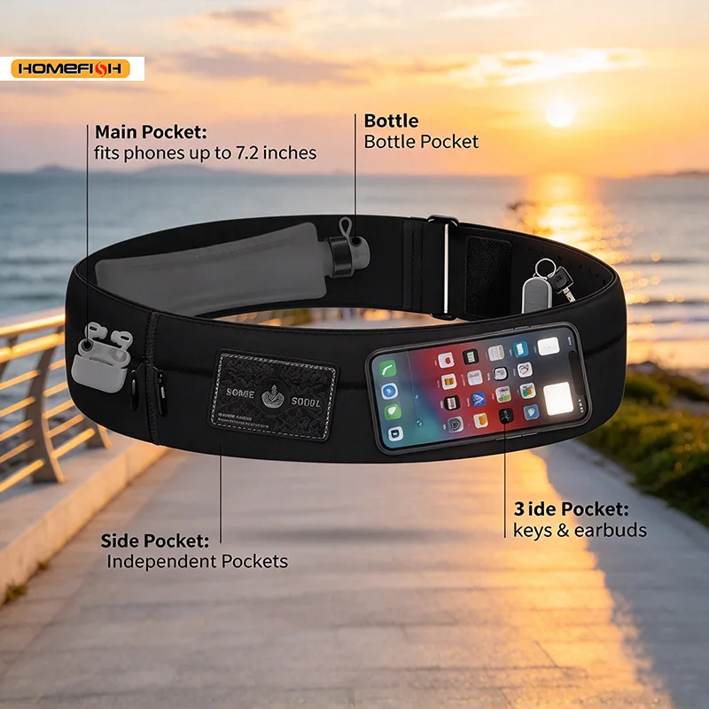 HOMEFISH Outdoor Sports Waist Bag, Close-Fit Anti-Theft Water Resistant Phone Pouch for Fitness Running Daily Use