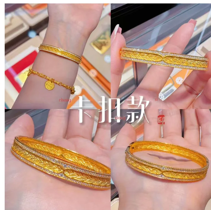 

Diamond-Studded Filigree Wheat Clasp Bracelet AU999 Women 24K Gold - Pure AU999, fine filigree, 3D wheat