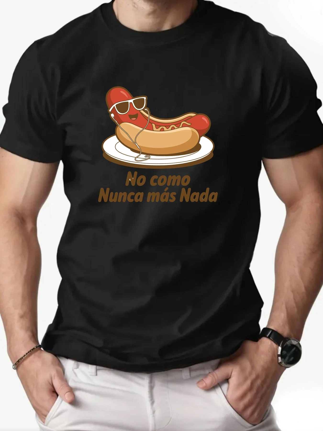 

Cartoon T shirts 100% Cotton Hot Dog Pack Printing Pattern Men's Round Neck Casual Short Sleeve Summer Breathable Top Tees