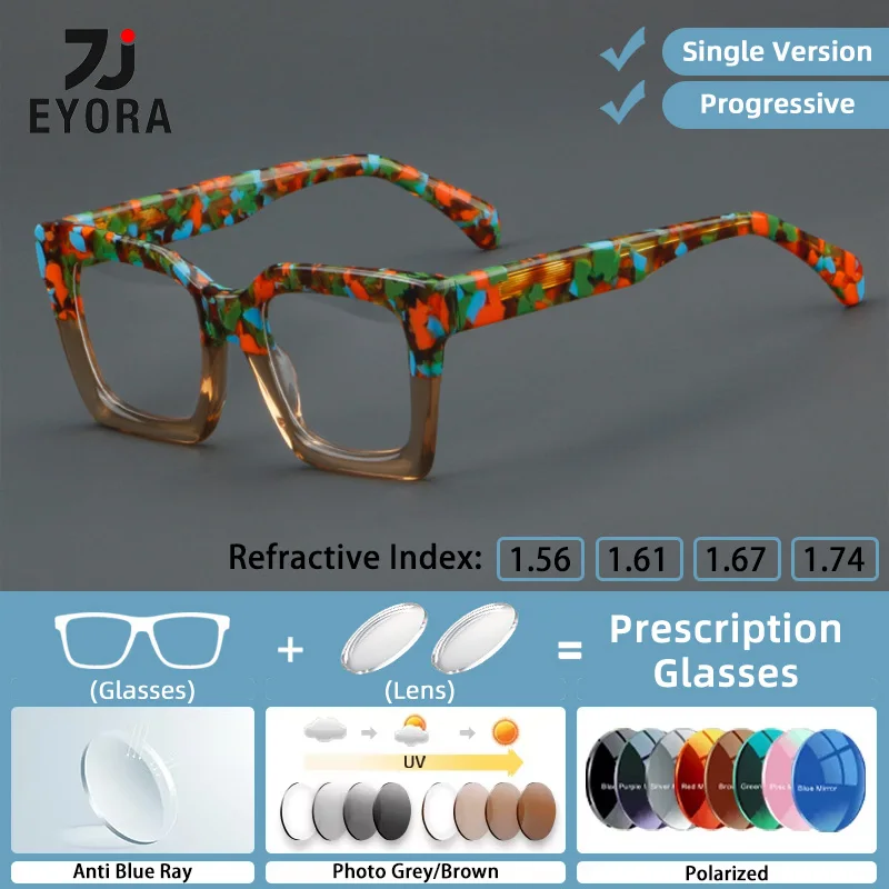 

EYORA Retro Acetate Reading Glasses Anti Blue Light Photochromic Myopia Glasses Progressive Prescription Optical Eyewear Lens