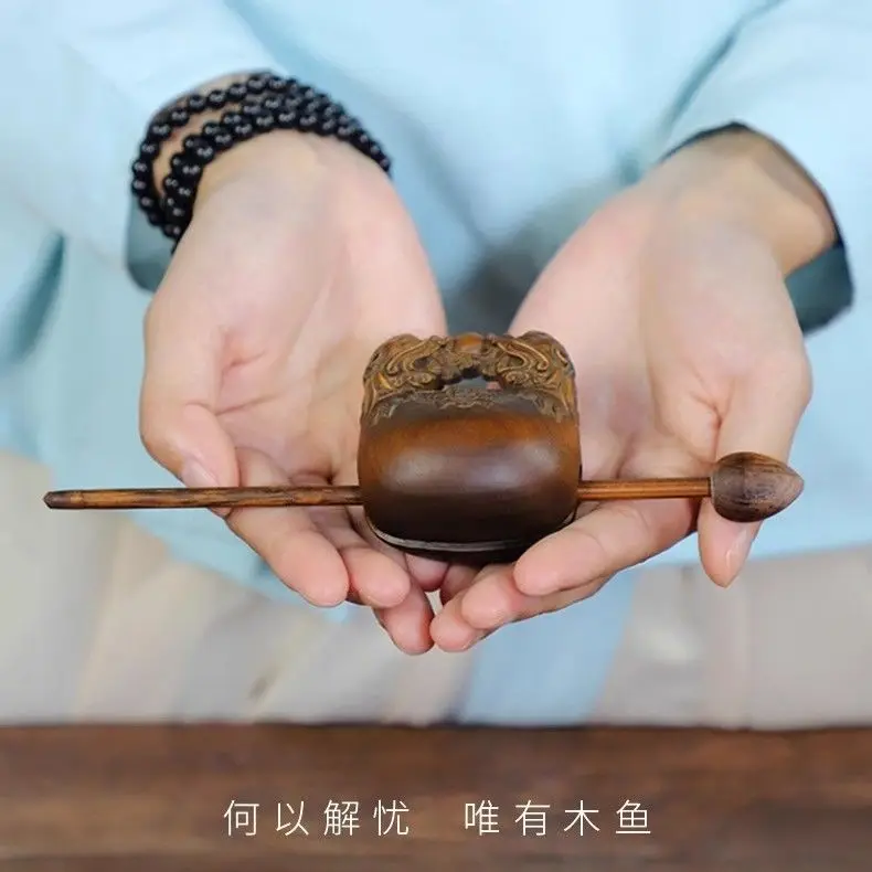 

Huangyang Wood Carving Double Dragon Pattern Migrant Worker Merit Set Playful Meditation Wood Fish Play Hand Piece