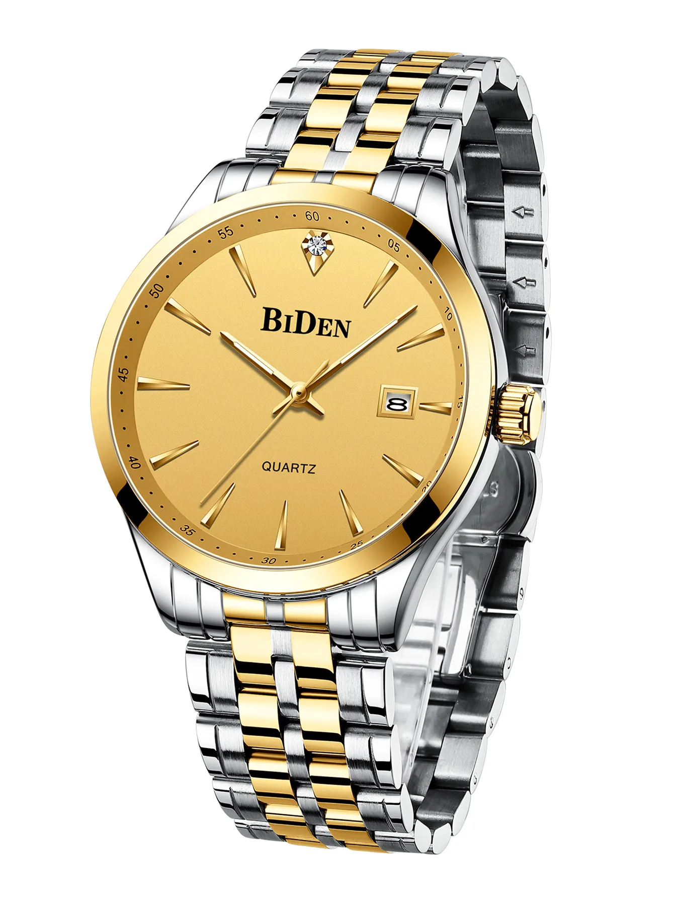 BIDEN Top brand men's watch, casual business waterproof date quartz watch, Stainless steel strap ，quality men's gift