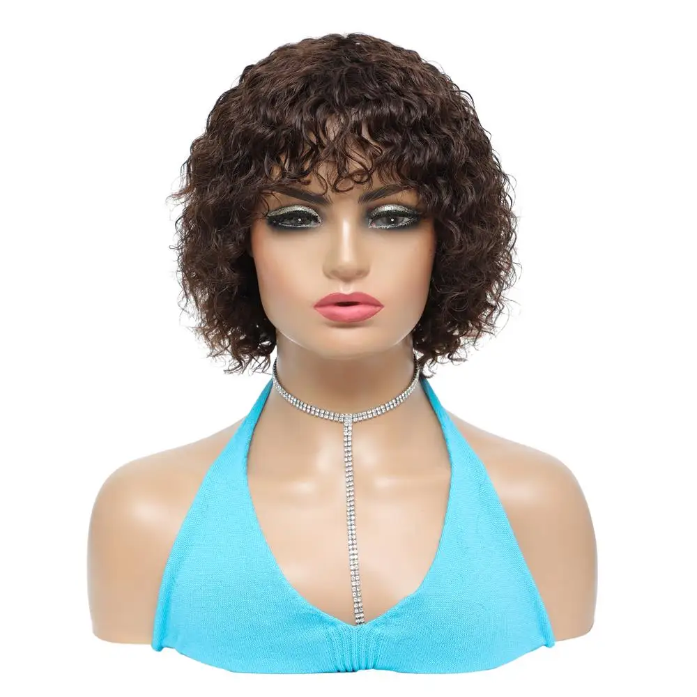 

Short Bob Curly Wig With Bang Human Hair Wigs For Black Women Cheap Brazilian Remy Hair Pixie Cut Wigs Full Machine Made Wigs