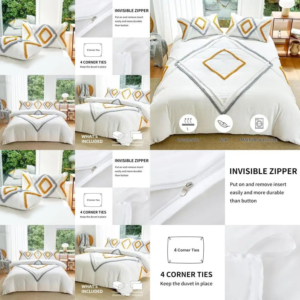 

Комплект пододеяльников из микрофибры размера «queen-size» с тафтинговым ромбовидным узором, мягкое постельное белье из трех предметов с богемной вышивкой, 90x90