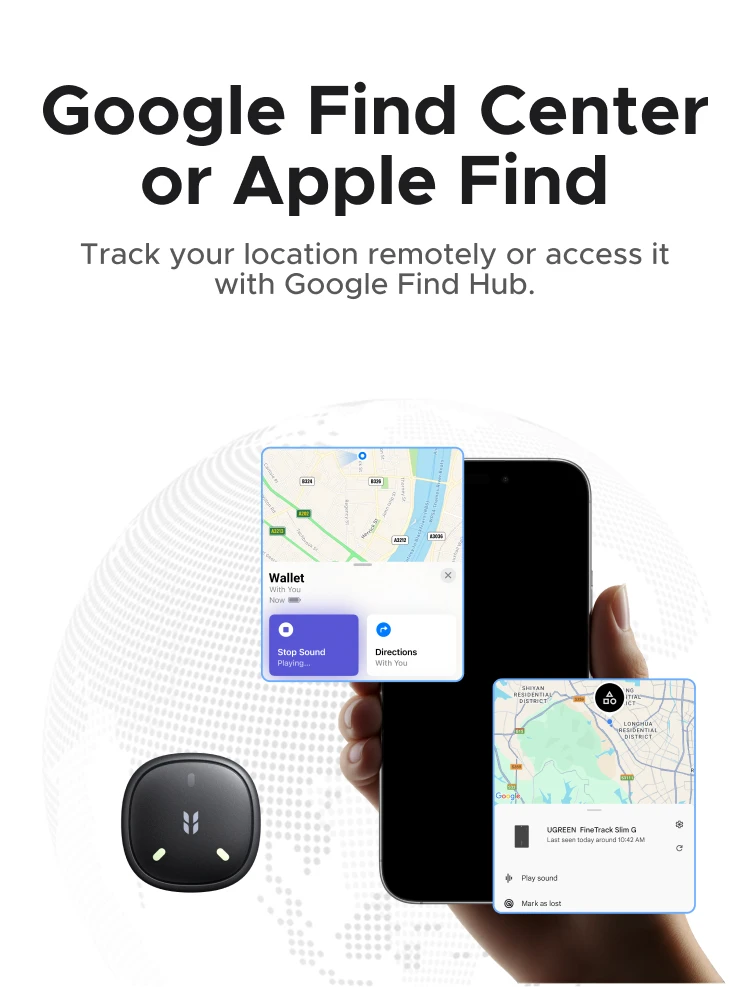 UGREEN FineTrack Mini Duo 2-in-1 Global Positioning Tracker, Smart Bluetooth Item Locator,Anti-Lost Tag for Bags, Keys