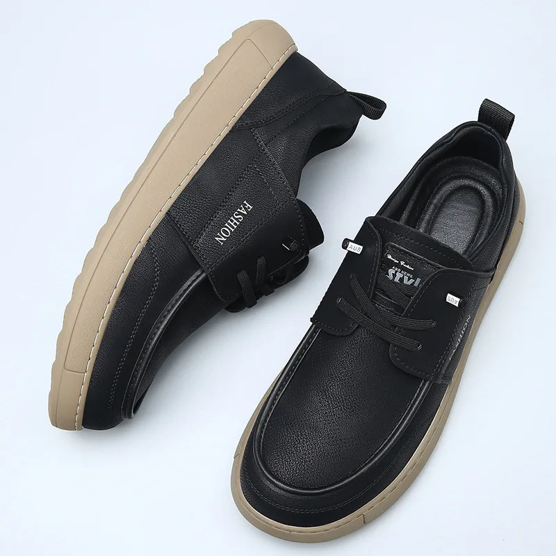 New Autumn Fashion Business Casual Shoes for Men Solid Color Cow Leather Loafers Male Soft Sole Lace Designer Shoes Man - Image 5