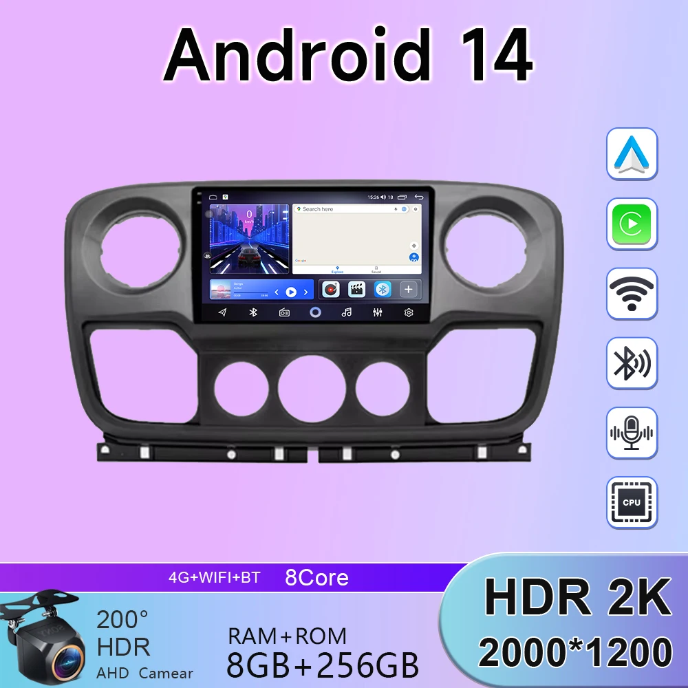 

Car Android 14 For Renault Master Nissan NV400 Opel Movano 2010 - 2021 Navigation Touch Screen Multimedia Player Head Unit GPS