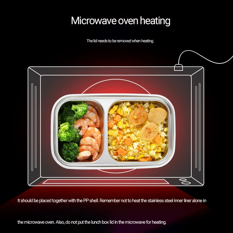 304 Stainless Steel Water Insulated Lunch Box Double-layer 2/3 Grid Microwave Oven Portable Lunch Box Suitable for Student&Staff