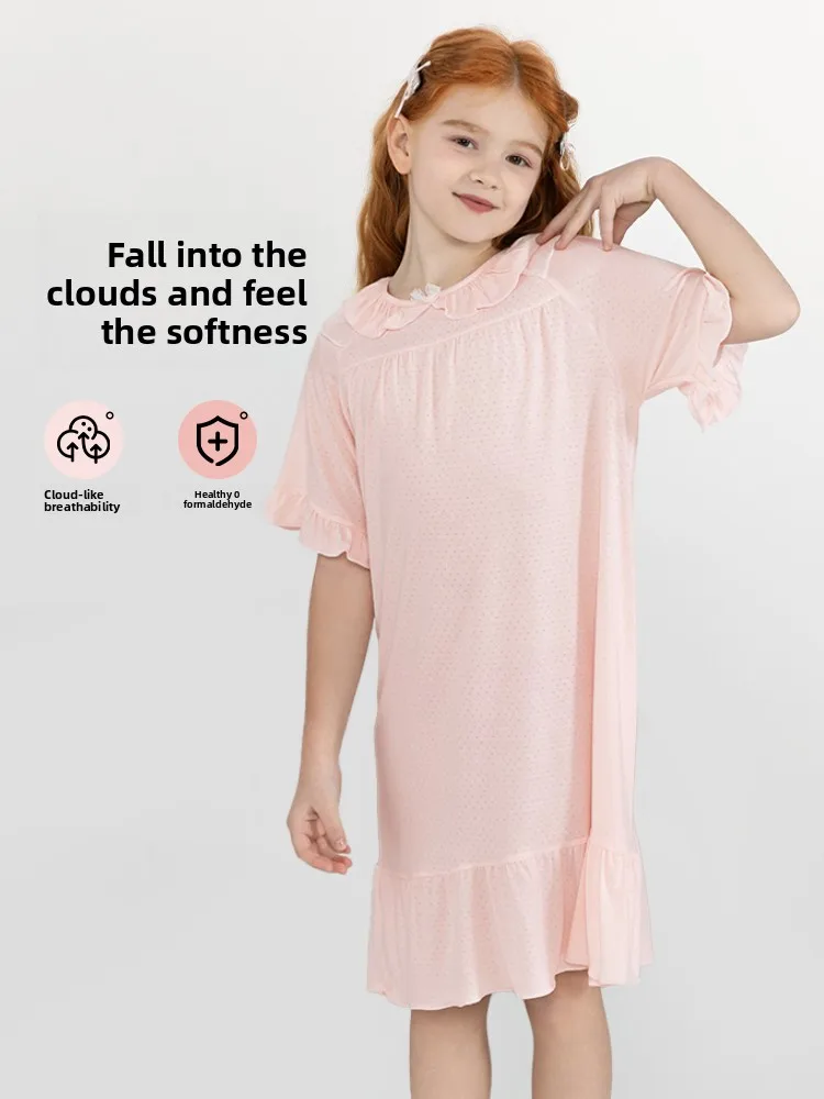 

Princ Sle Cotton Silk Nightgown for Little Girls Summer Home Clothes Sweet Cute Long Dr Children's Spwear