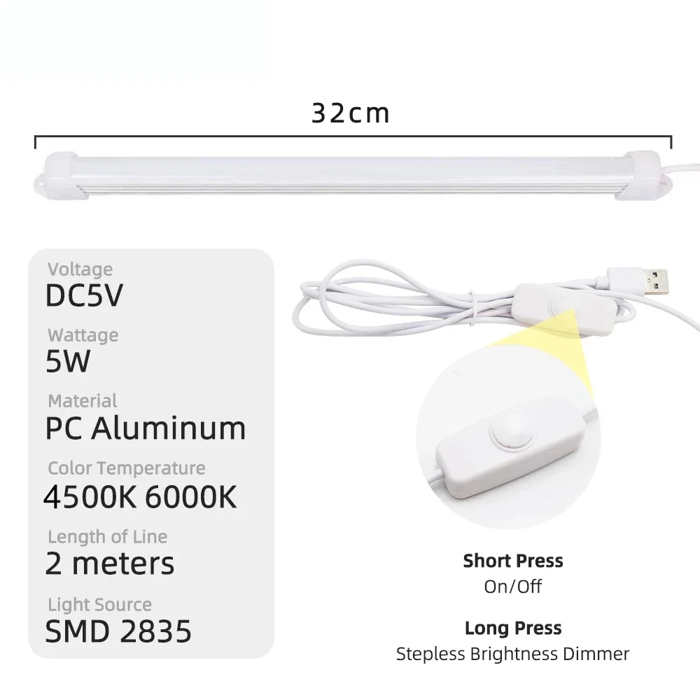 DC5V USB LED Bar Light Dimmable Article Under Cabinet Lights 5W Closet Lamp White LED Strip Bedside lamps Small Night Lights