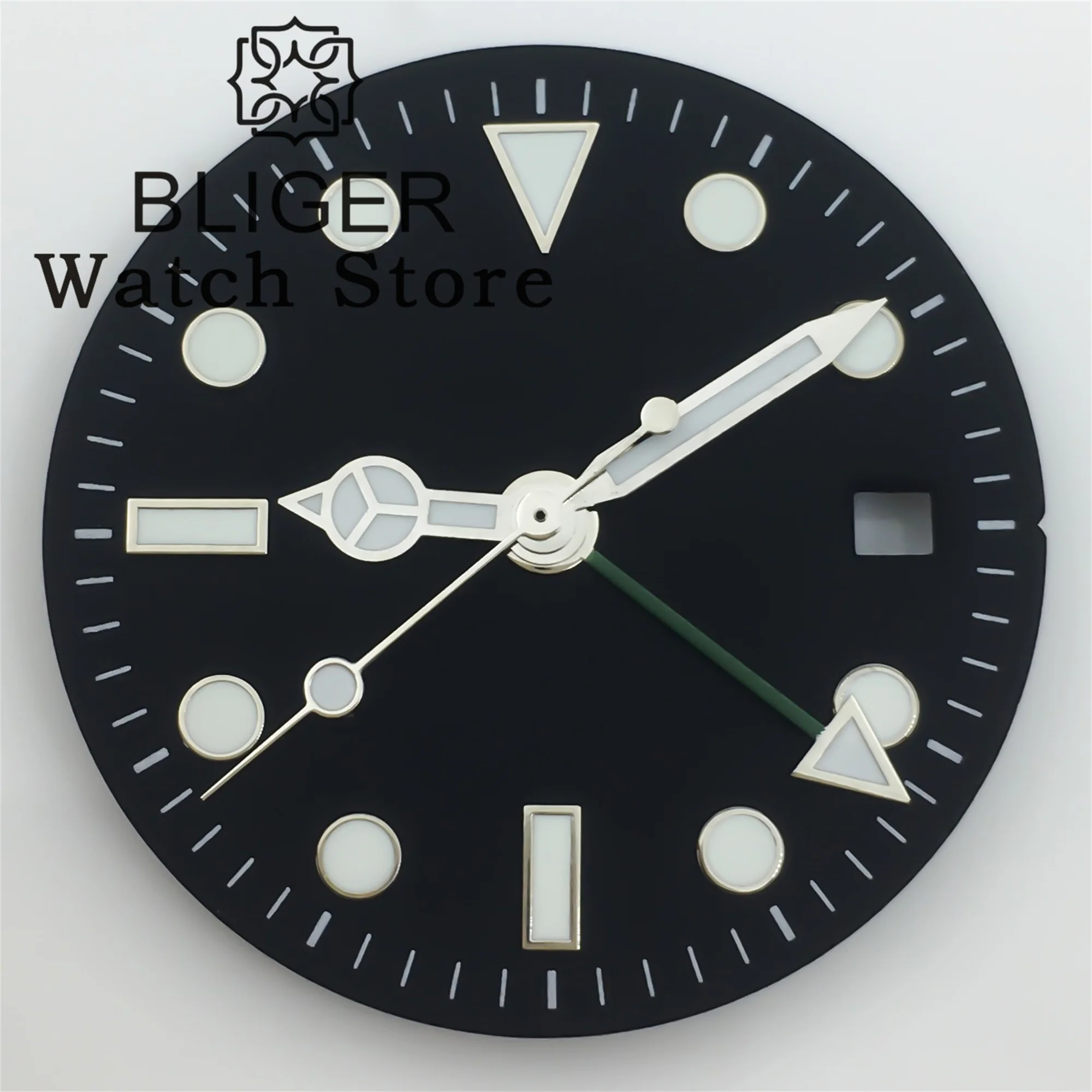BLIGER 29mm RONDA 515 Quartz Watch Dial Black White Dial With Hands Green Luminous Fit RONDA 515-24H GMT Quartz Movement
