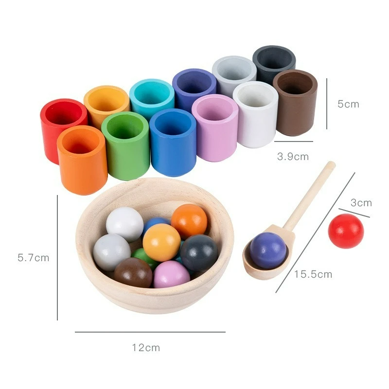 Giocattolo in legno Montessori Gioco di abbinamento colori Palline arcobaleno in tazze Giocattoli per l'apprendimento precoce per bambini in età prescolare dai 3 anni in su