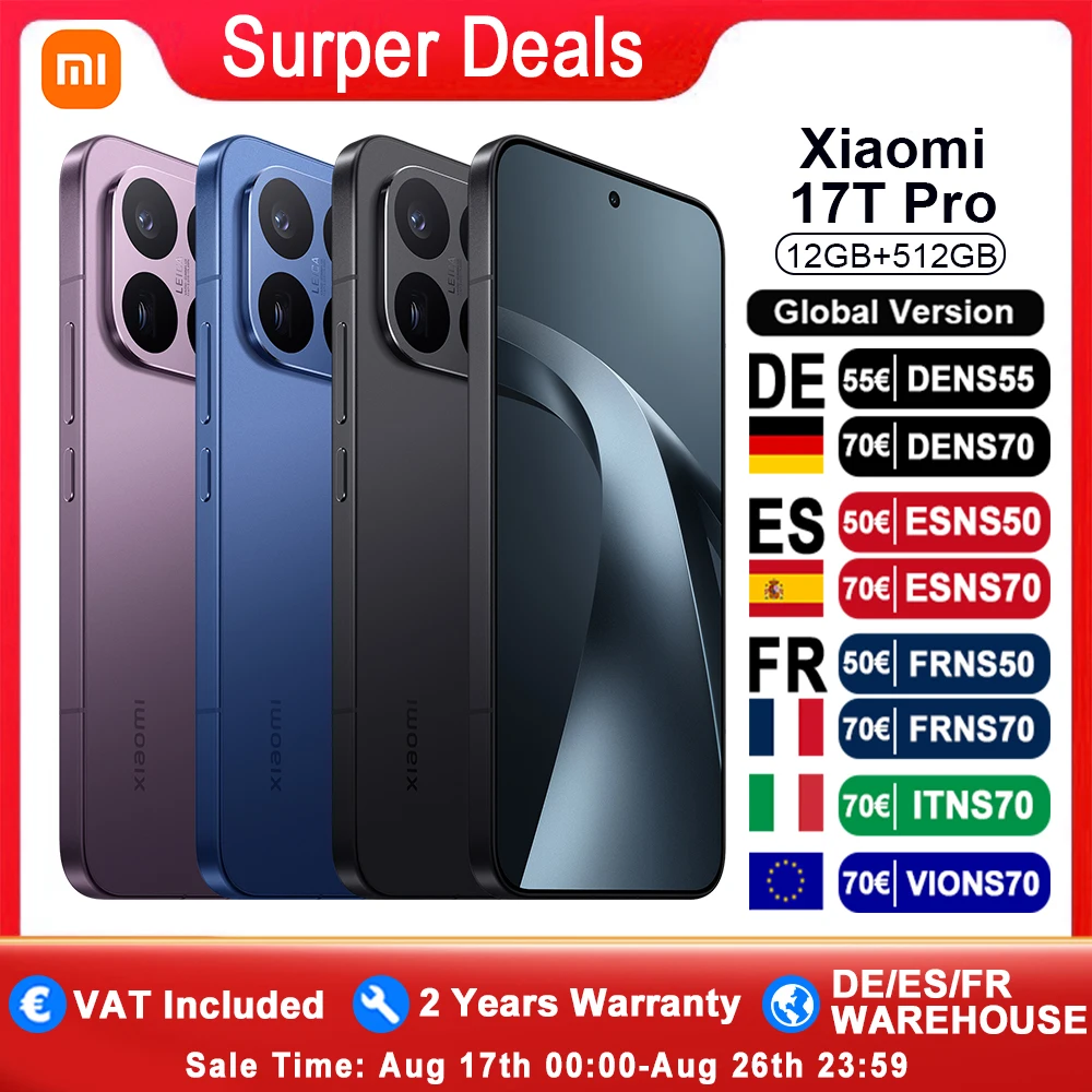 Globale Version Xiaomi 17T Pro 6,83" AMOLED-Display 100W Hypercharge 7000mAh 144Hz Display Leica 5x Teleobjektiv Leica Live Moment MediaTek Dimensity 9500 Smartphone 5G