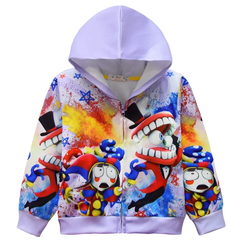 Felpa con cappuccio con cerniera circo digitale per bambini Pompi jaragathas giacca con stampa felpe per ragazzi e ragazze Cartoon Carnevale regalo di compleanno per bambino