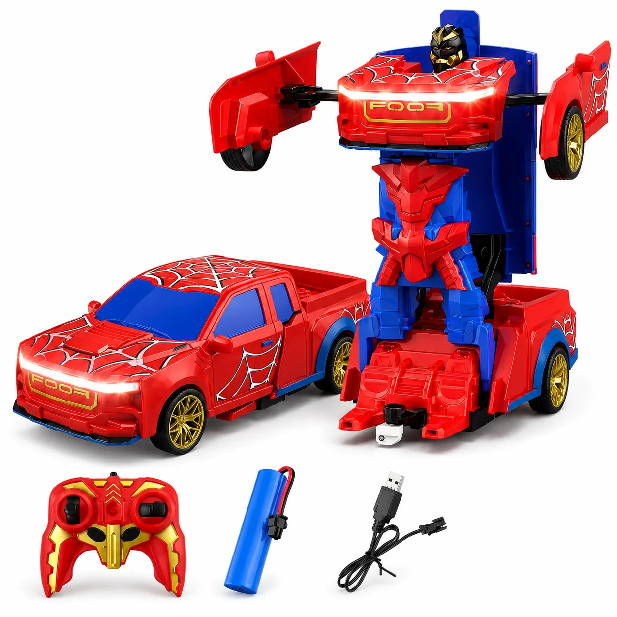 

2 In 1 Transforming RC Car Robot 2.4GHz Remote Control Deformation Pickup Truck with LED Lights 360° Stunt Toy for Kids Boys