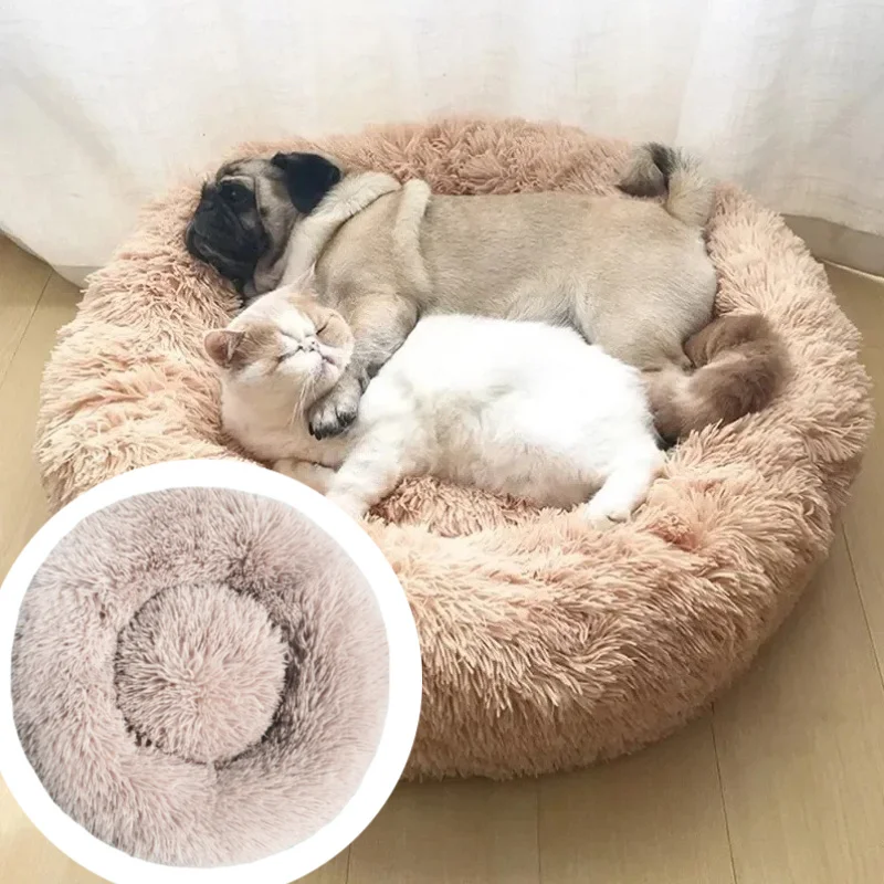

40-90 см круглая кровать для больших собак, супермягкая кровать для кошек, длинный плюшевый домик для собак для среднего размера, дом для собак, зимний теплый сон
