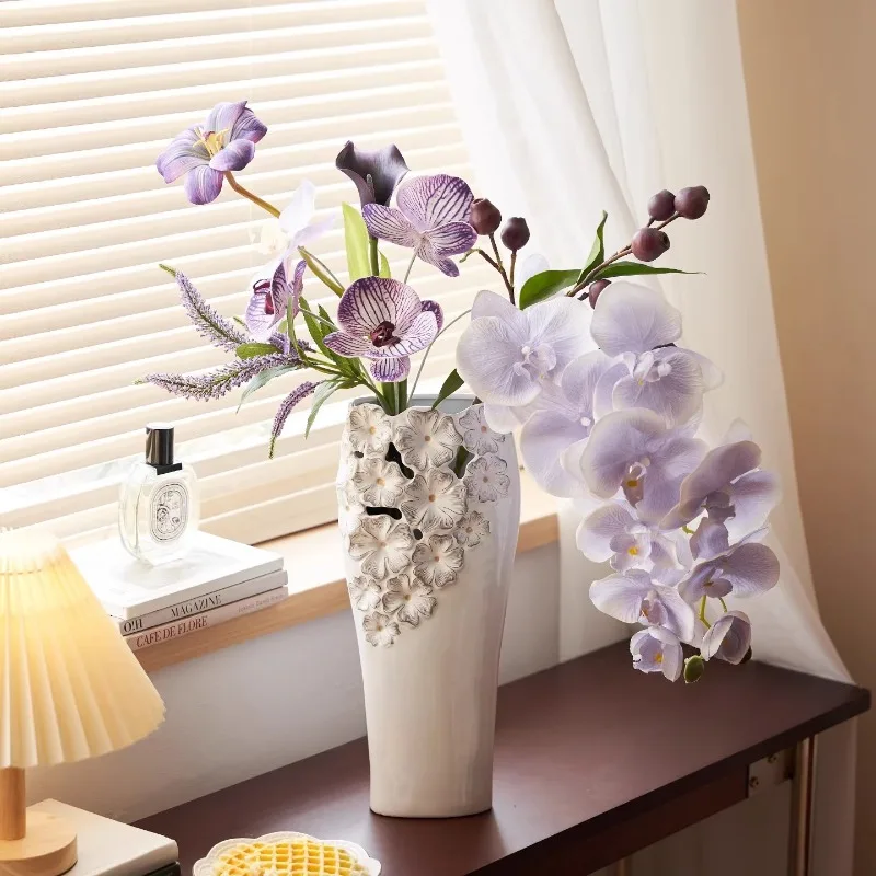 Modern European Printing Hollow White Ceramic Vase Water Raising Flower Arrangement Home Decoration Ornament Декор Для Дома