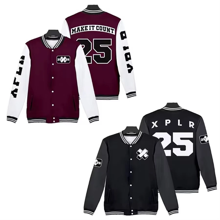 XPLR Sam and Colby Merch Baseball Jacket Men Bomber Jacket Outwear Streetwear Hip Hop Maroon Letterman College Baseball Uniform