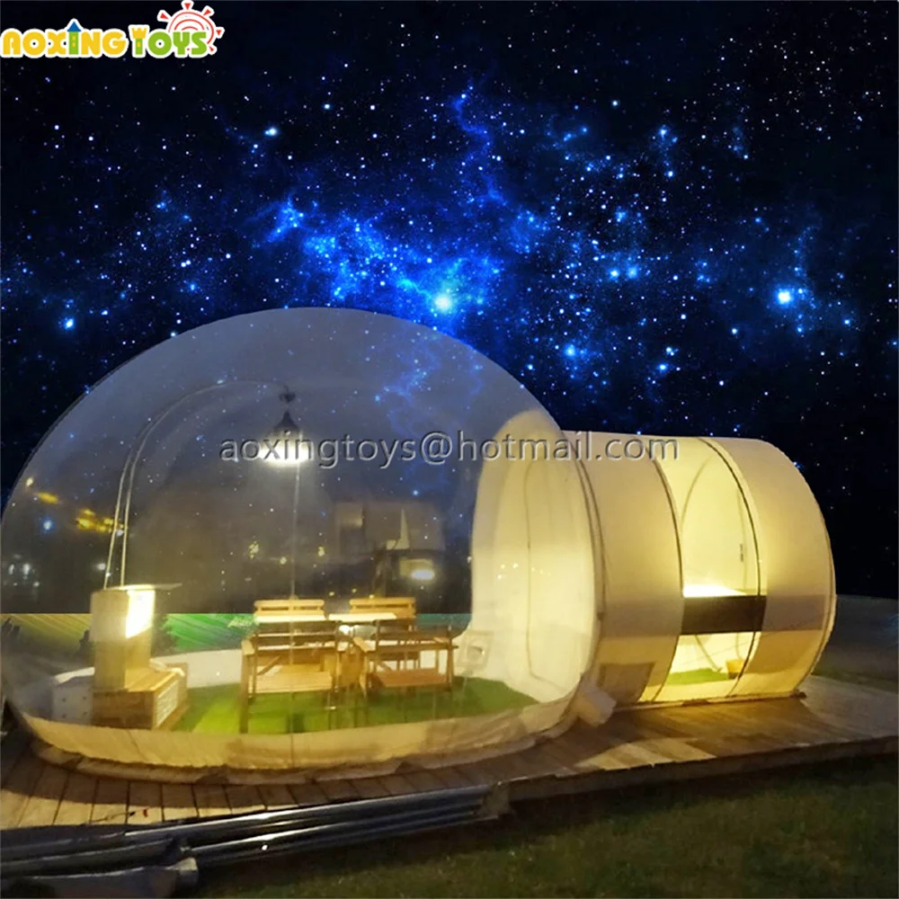 

OutdoorTransparent Inflatable Bubble Tent House Campaign Igloo Dome Hotel With White Single Tunnel For Events Yard With Blower