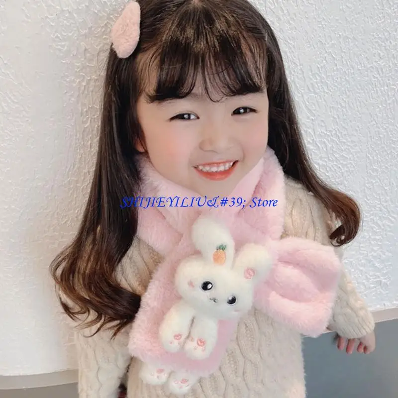 E21F Windproof Toddler Furry Plush Neckerchief Warm Scarf Plush Scarfs
