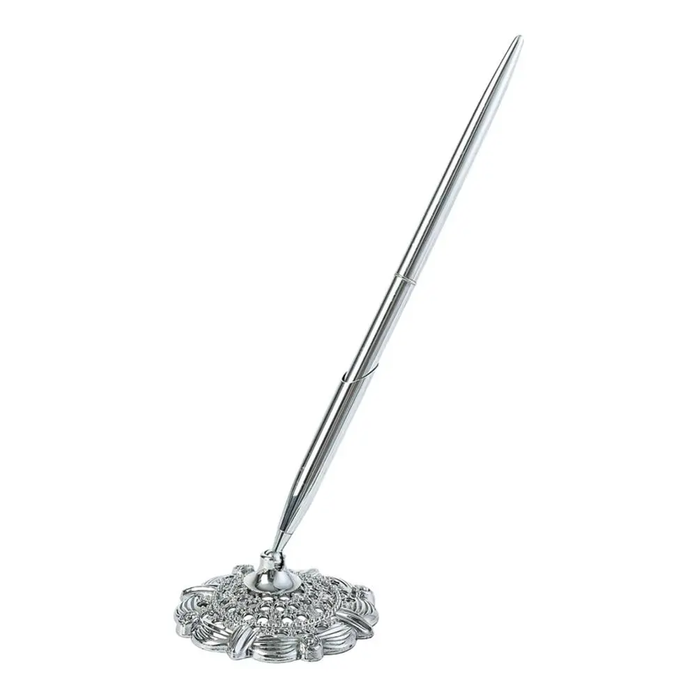 

Attached Base Signing Diamond Pen Smooth Writing Wedding Decor Reception Desk Pen Gold Silver Table Decor Metal Pen Stand Holder