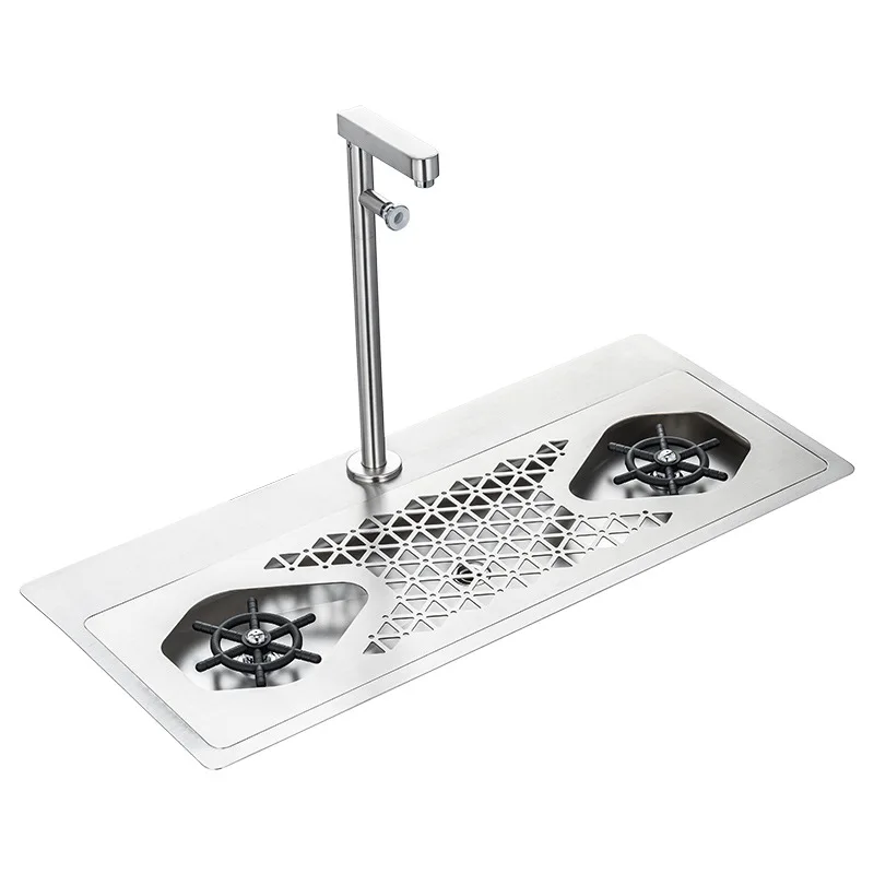 Stainless steel bar with embedded cup washer, cup flusher, high pressure cup washer sink with faucet