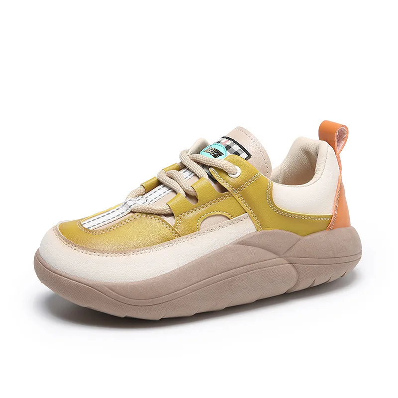 Thick Sole PU Face Women\'s Shoes 2023 Spring Autumn New Casual Single Shoes Women\'s Color Matching Sponge Sole Vulcanized Shoes