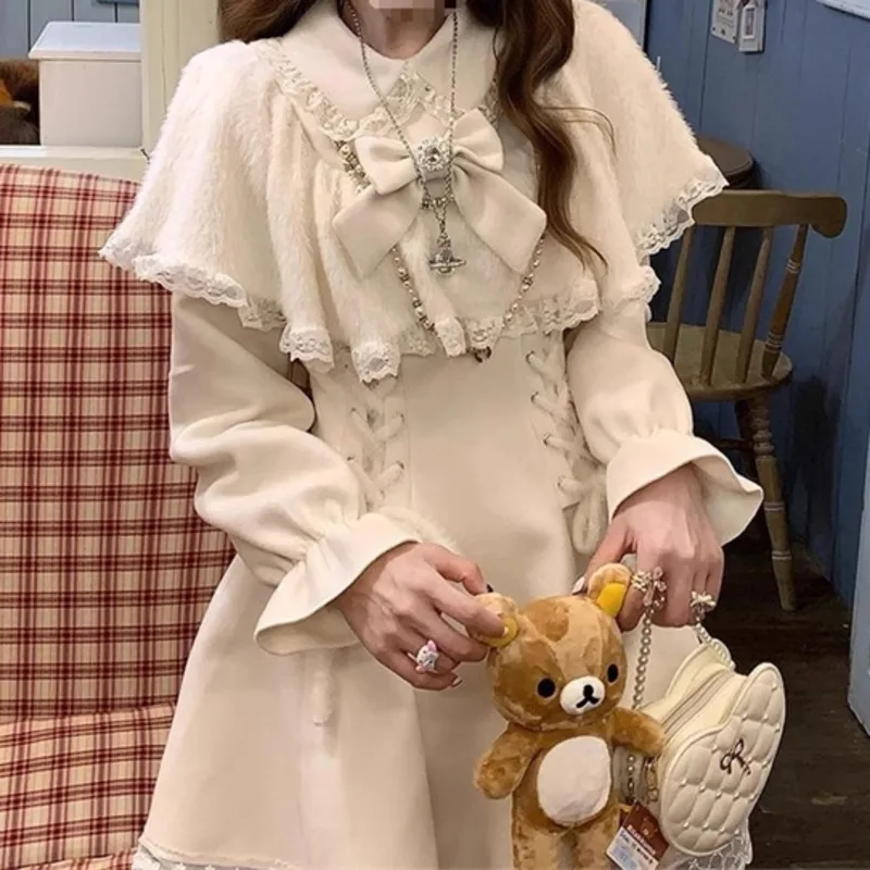 Rosa mordomo jsk vestidos menina 2 camadas manto y2k ballet lolita doce puro desejo y2k estética macio solto vestidos de linha a novo