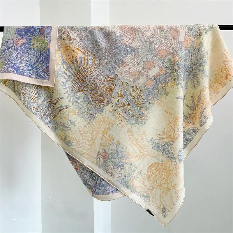

Luxury Design Big Square Women Fashion Shawl for Winter Lady Brand Silk Wool Bandana