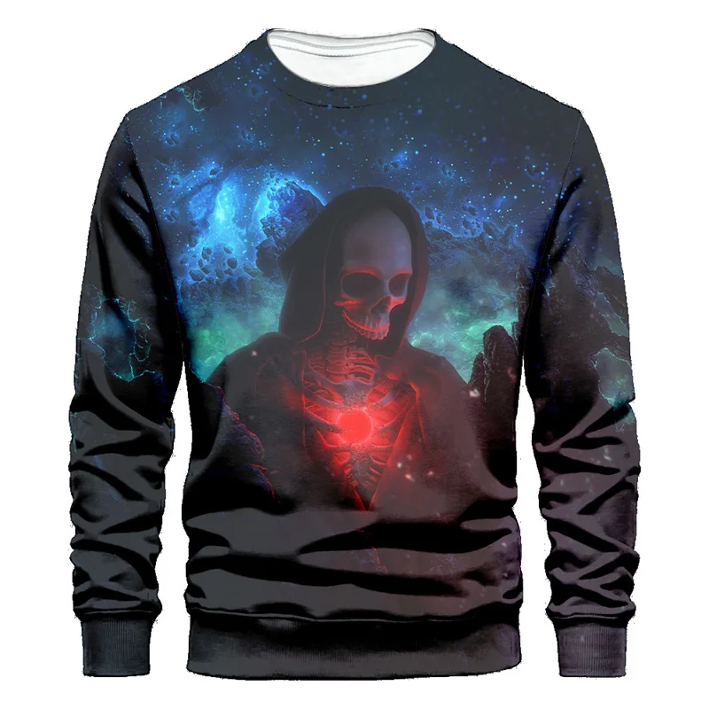 Felpa con grafica teschio Horror Trend primavera manica lunga O collo felpa con cappuccio stampata in 3D moda Streetwear pullover oversize da uomo