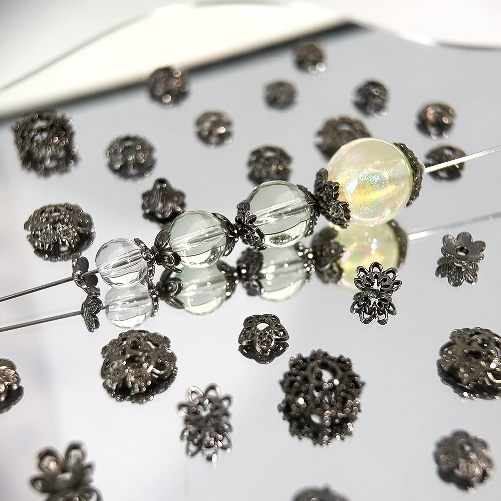 20pcs 10pcs Gun Black Flower Cap Bead Alloy Jewelry Accessories Flower Holder Spacer Bulk DIY Beaded Bracelet Necklace Supplies