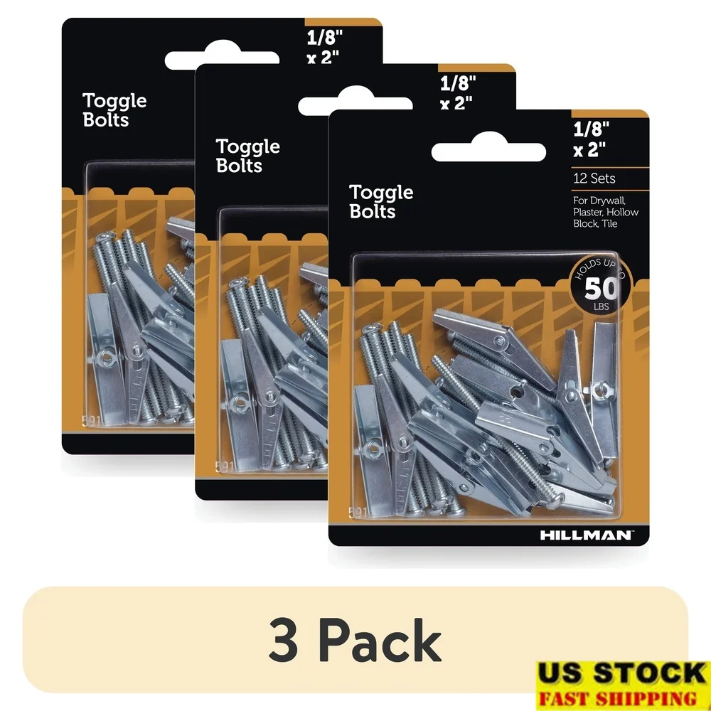 

12 Pack Zinc Plated Steel Toggle Bolts 1/8 Inch x 2 Inch Heavy Duty Drywall Anchors 50 lbs Capacity Secure Installation