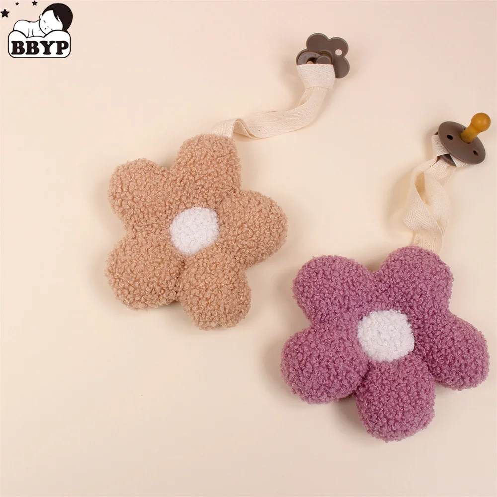 Baby Pacifier Clip Sherpa Flower Infant Newborn Plush Pacifier Chain Silicone Nipple Soother Dummy Holder BPA Free Baby Accessor