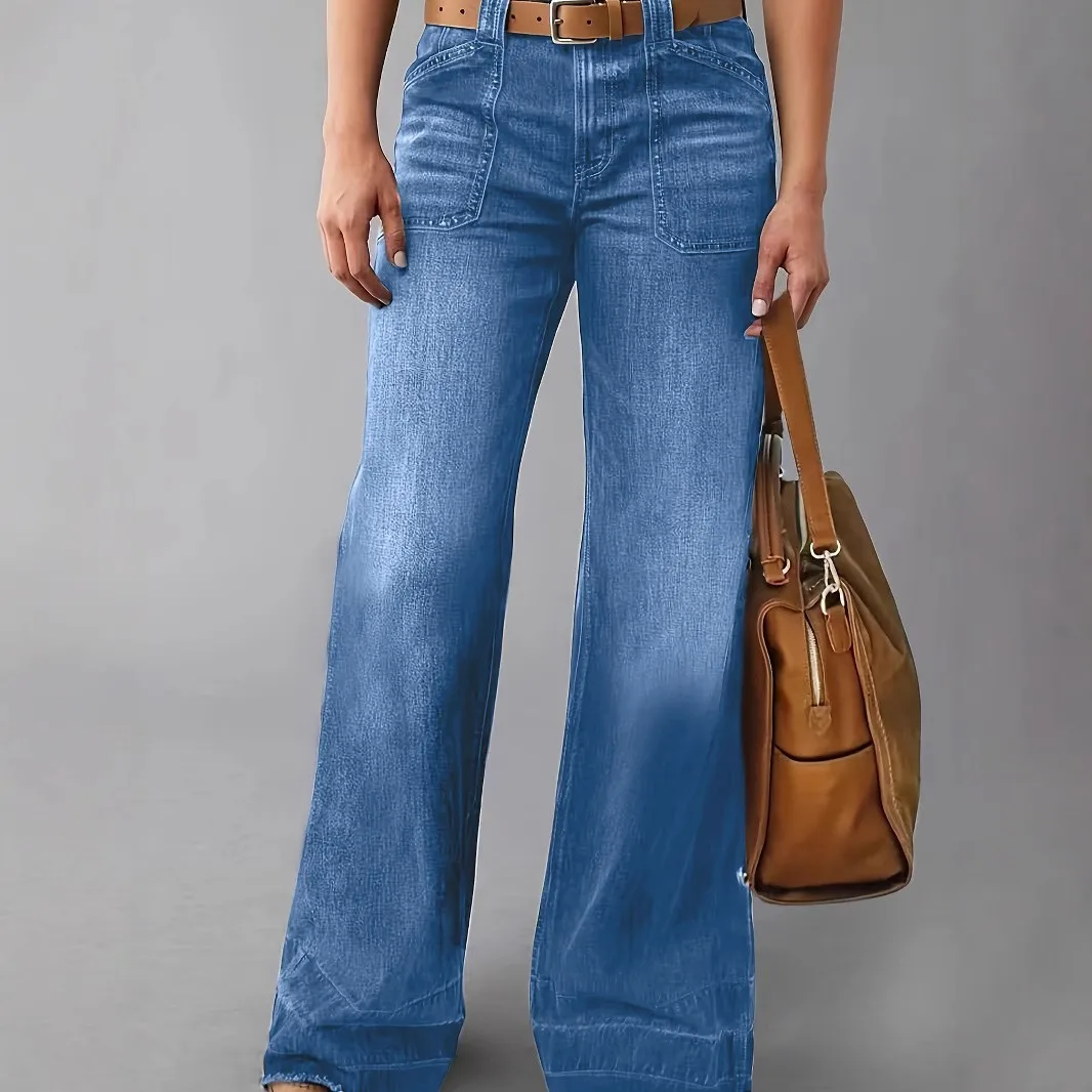 Loose Fit Straight Leg Jeans Mid Rise American Style with Raw Edge Regular Thickness Streetwear Medium Stretch Women Pants