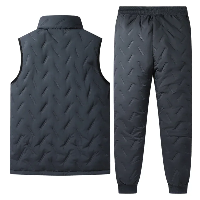 Winter 7XL Fleece Vest Tracksuit Men Sets Wool Lined Thick Vest + Pants Sportswear 2PCS Tracksuit Set Male Winter Warm Outerwear