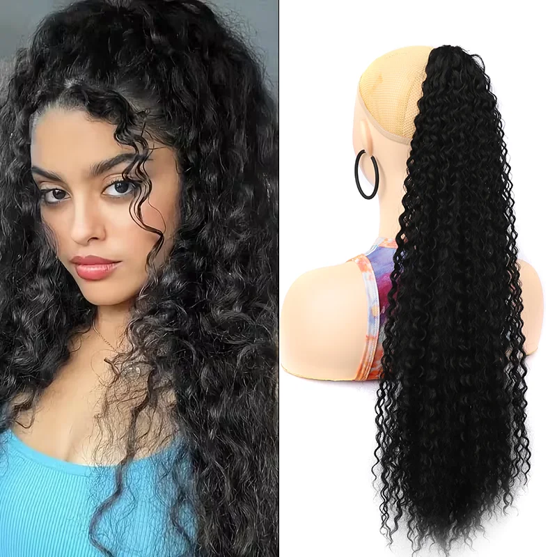 

Heat-Resistant Synthetic Ponytail Extension Deep Wave Claw Clip for Women- Thick and Fullness, Bouncy and Soft Hair Ponytail