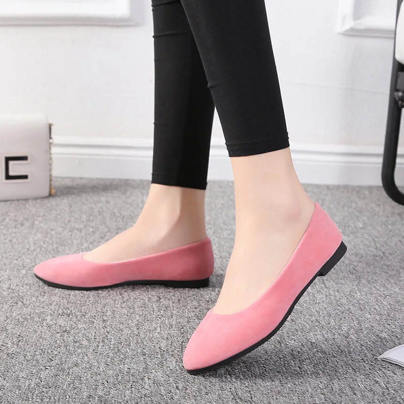 Women Flats Slip on Flat Shoe Candy Color Pointed Toe Female Loafers Plus Size Shoes Woman Spring Faux Suede Ladies Ballet Flats