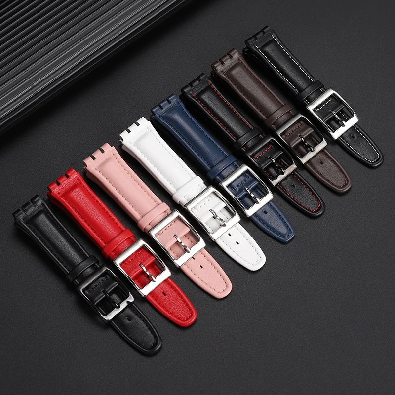 For Swatch IRONY YCS YAS YGS Series Leather Watchband 17mm 19mm Simple Plain Cowhide Strap Pin Buckle Style Soft Bracelet