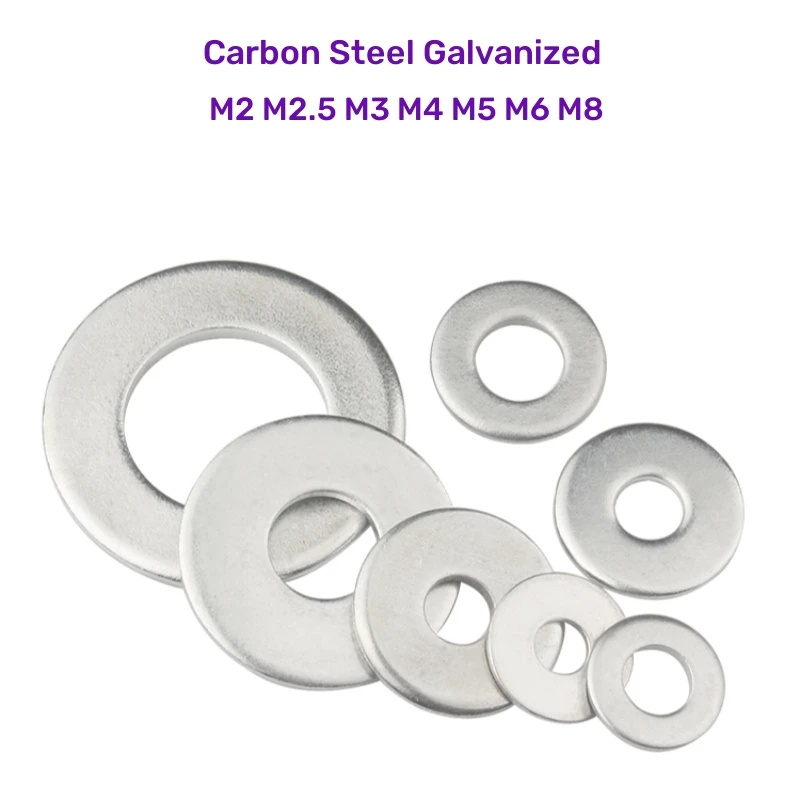 Galvanized Flat Washers M2 M2.5 M3 M4 M5 M6 M8 GB97 Carbon Steel White Zinc Plain Gasket Flat Gasket Rings