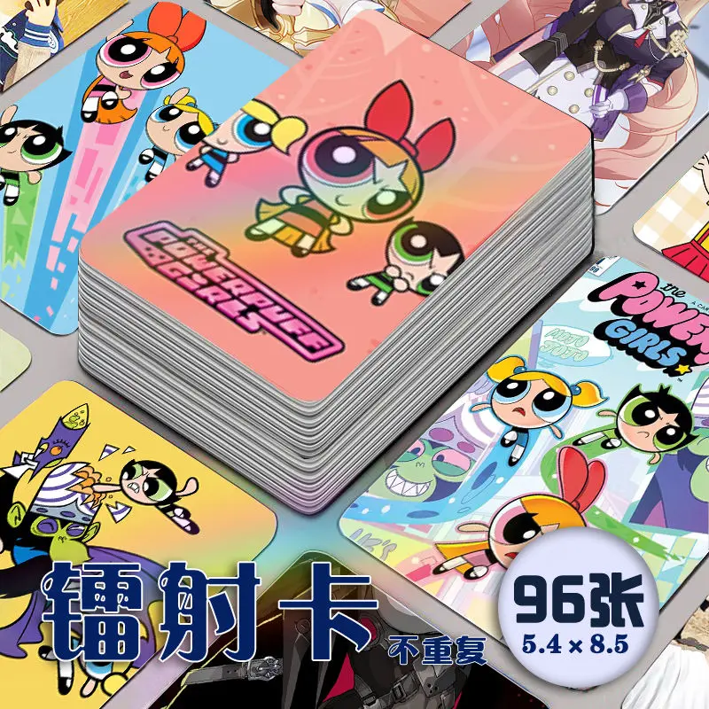 The Powerpuff Girls Animation Laser Photo Card 96 Complete Set of Animated Cartoons Cute Posters Postcards Children’s Toys Gifts